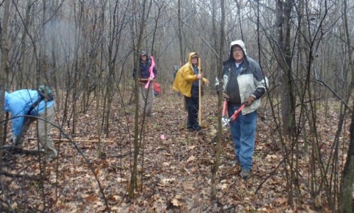 HHC volunteers building a trail route around Indian Hill road